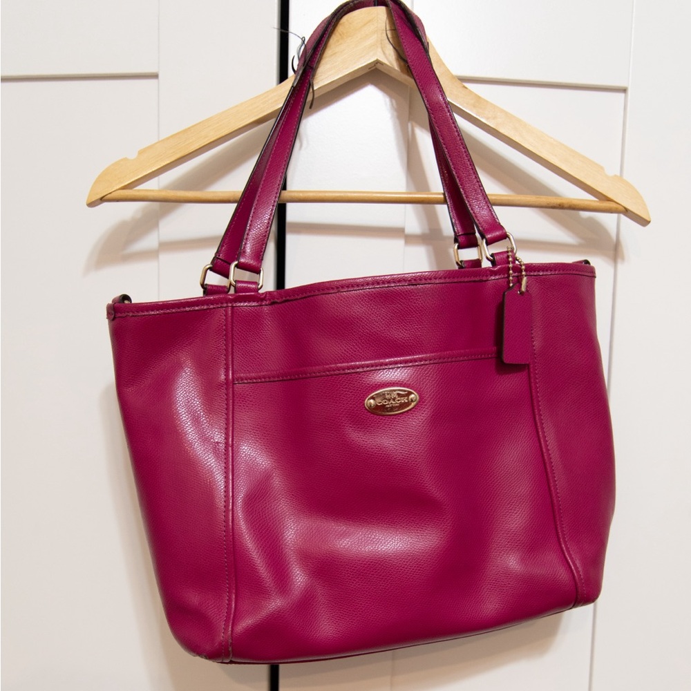 Coach Magenta Crossgrain Leather Pocket Tote